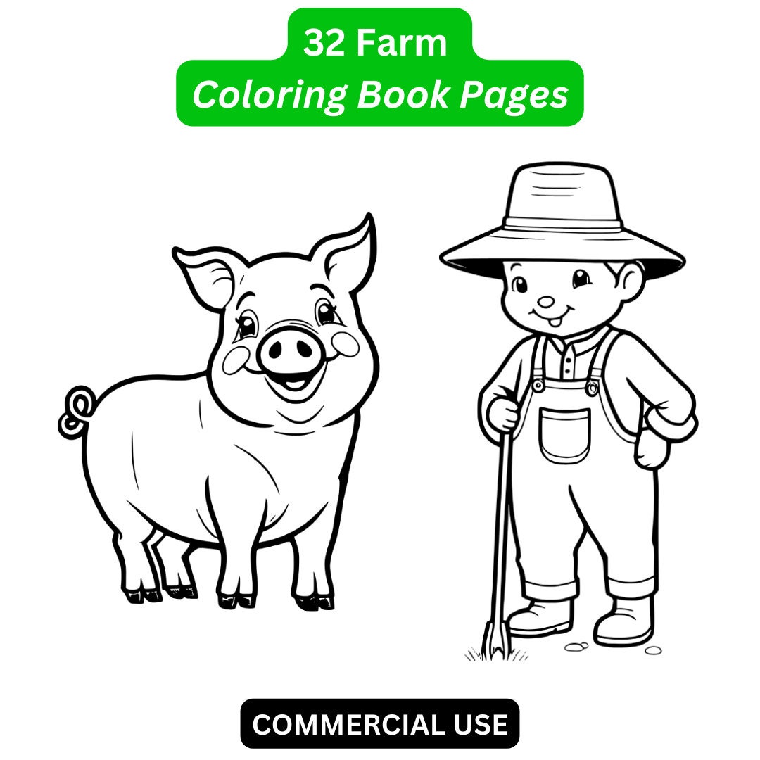 Farm Coloring Book Pages for Kids 32 Printable PNG Digital Downloads ...