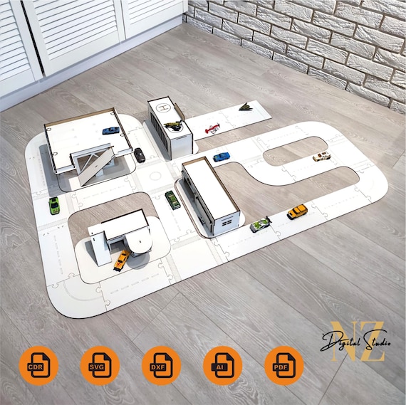 Wooden Race Car Track: Toy Car Garage Laser Cut File (DXF, SVG, CDR)