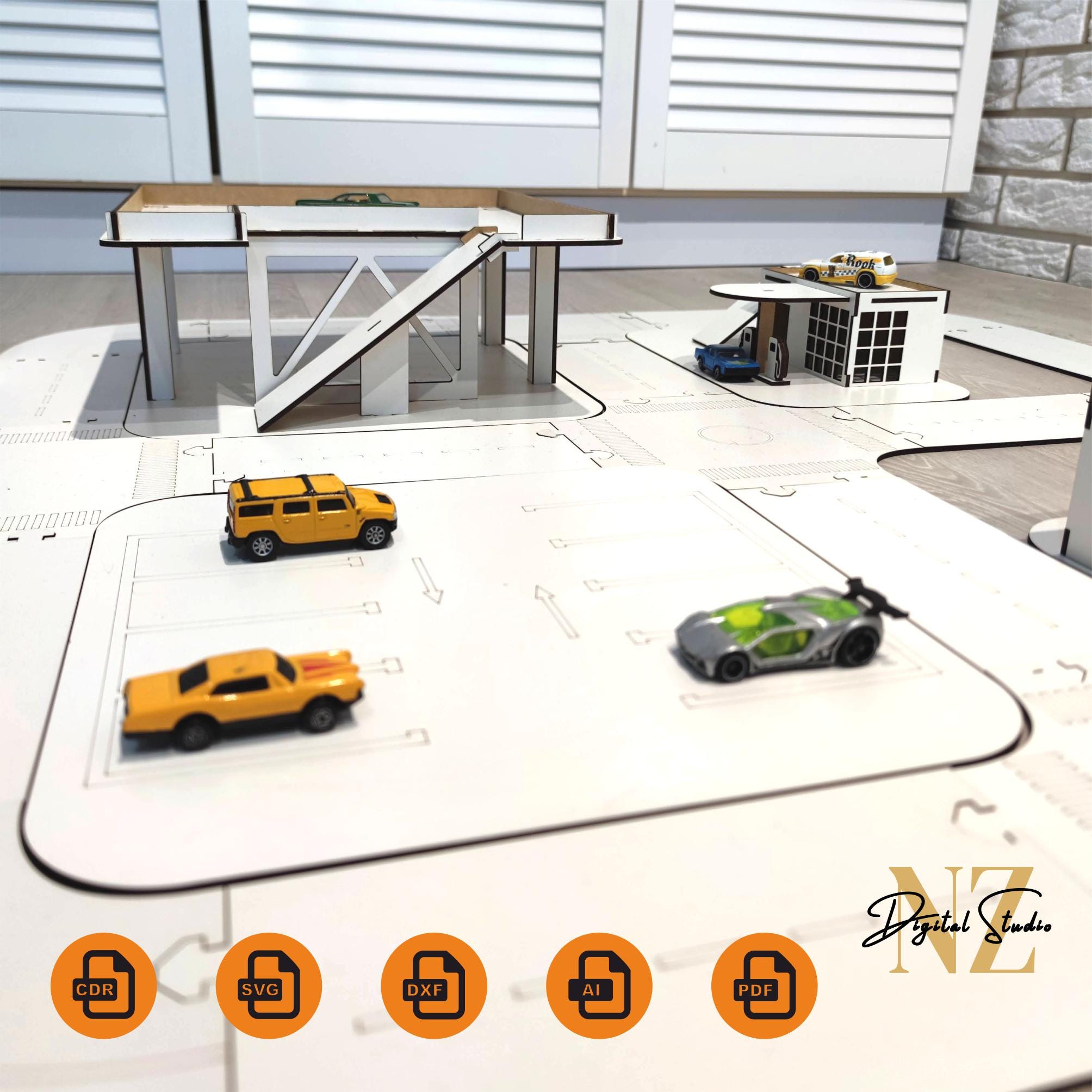 Wooden Race Car Track: Toy Car Garage Laser Cut File (DXF, SVG, CDR) - Etsy