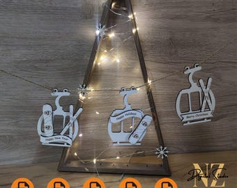 スキーリフトのクリスマスオーナメント SVG: ゴンドラ ケーブルカー レーザーカット ファイル (デジタルダウンロード)