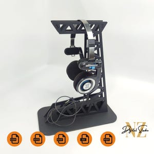 ロフトヘッドフォンスタンドデジタルファイル、木製ヘッドセットスタンド、ヘッドフォンハンガー、レーザーカット