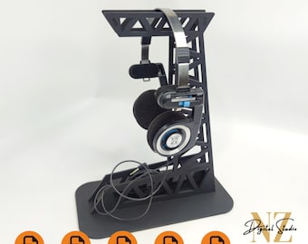 ロフトヘッドフォンスタンドデジタルファイル、木製ヘッドセットスタンド、ヘッドフォンハンガー、レーザーカット