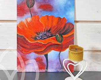 Red Poppies oil painting on a canvas on a hardboard