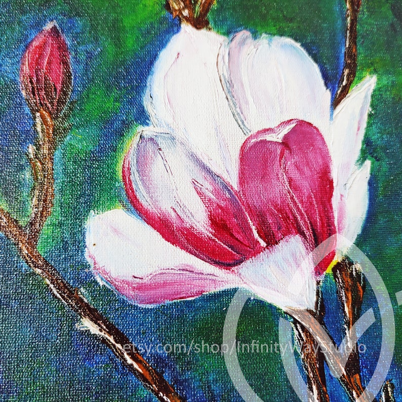 Magnolia oil painting on a canvas on a hardboard zdjęcie 2