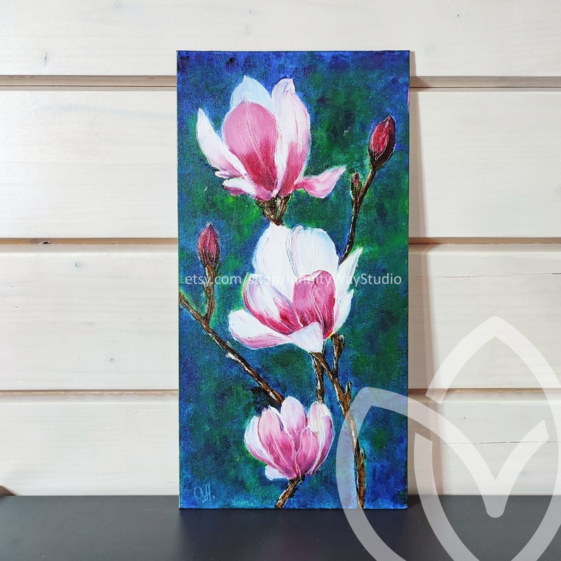 Magnolia oil painting on a canvas on a hardboard zdjęcie 1