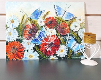 Flowers and Butterflies oil painting on a hardboard