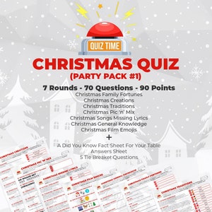 Quiz de variedades de Natal - PDF para impressão instantânea para download - 7 rodadas - 70 perguntas - 90 pontos - Jogo para a família - Algo para todos