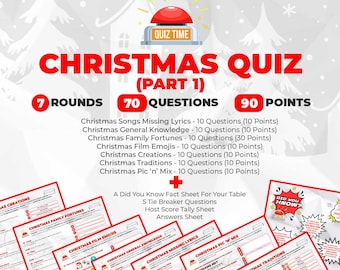 Christmas Trivia Quiz 1 | Family Team Game (Printable PDF)