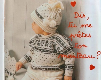 Vintage Baby Knitting Pattern: Cardigan, Hat & Mittens (French)