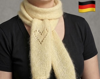 Mohair Scarf Knitting Pattern, Lace Heart Scarf PDF, Beginner Friendly, Kid Silk Scarf, Romantic Gift Idea