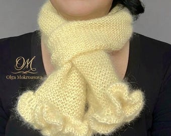 Lace Silk Mohair Scarf Knitting Pattern PDF, Beginner Knit Ruffle Shawl Tutorial, DIY Fluffy Scarf Pattern, Easy Knit Gift for Her
