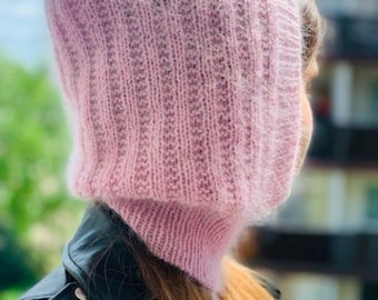 Balaclava KNITTING PATTERN for women, instant download PDF beginner knit ski hood, language English