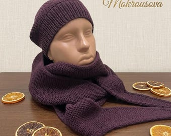 Midnight Berry Hat & Scarf Knitting Pattern PDF, Beanie and Scarf Set, iCord Edge, unisex knit hat, language English, German