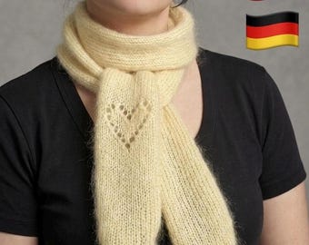 Mohair Scarf Knitting Pattern, Lace Heart Scarf PDF, Beginner Friendly, Kid Silk Scarf, Romantic Gift Idea