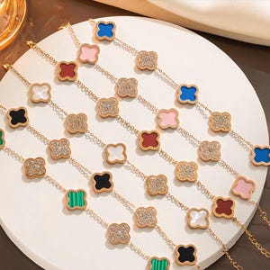 Black and 18k Gold Plated Clover Bracelet