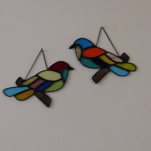 Stained glass Bird couple , Window Wall Home decor, Suncatcher.