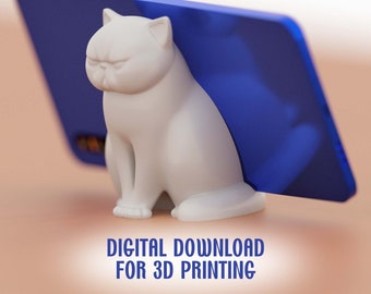 STL File Cute Grumpy Flat Faced Cat | Phone Stand | 3D Printable | STL File | STL Model | Cat Gift | Smartphone Stand | Instant Download