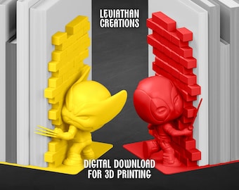 Chibi Deadpool & Wolverine Bookend STL File: 3D Print Model (Instant Download)