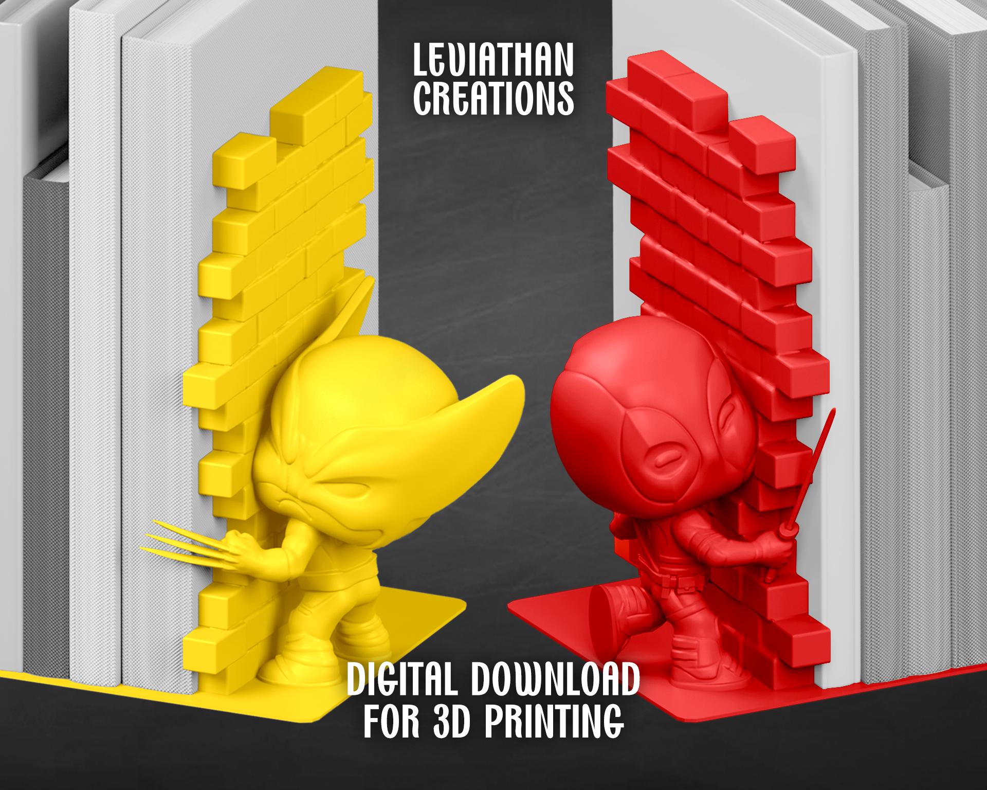 Bookend STL FIle | Chibi Deadpool and Wolverine | For 3D Printing | Instant Download | 3D Model | Instant Download