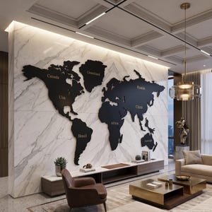 大型メタル製世界地図ウォールアート - モダンなシルエット装飾