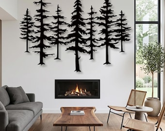 Metal Pine Forest Wall Art – Modern Nature Silhouette Decor