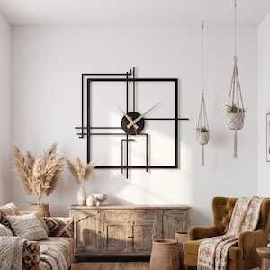 Modern Metal Wall Clock: Minimalist Geometric Art, Silent Movement