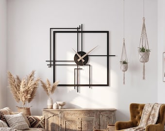 Modern Metal Wall Clock: Minimalist Geometric Art, Silent Movement