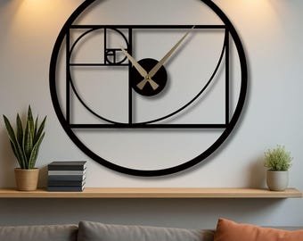 Metalen wandklok Gulden Snede – Fibonacci-klok – Minimalistisch wiskundig decor