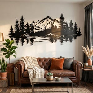 Black Metal Bergsee Wandkunst: Rustikales Cabochon Dekor