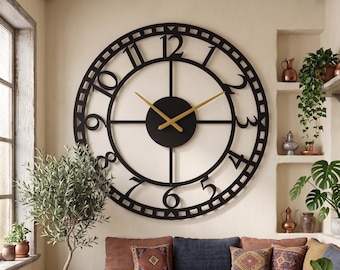 Oversized Metal Wall Clock With Numbers in a Modern Minimalist Style for Home Decor