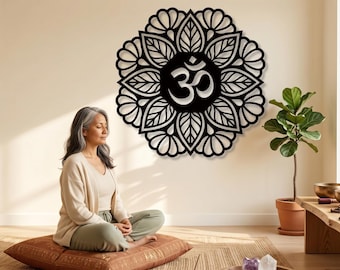 Om Mandala Metal Art: Modern Laser-Cut Wall Sculpture