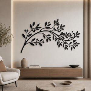 Adorno de pared de metal con forma de rama de olivo, decoración de pared mediterránea