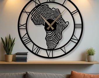 Africa Map Metal Clock: Modern Roman Numeral Cut-Out Design