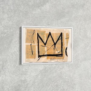 Crown Graffiti Wall Art, Basquiat Inspired Abstract Canvas, Modern Street Art Print