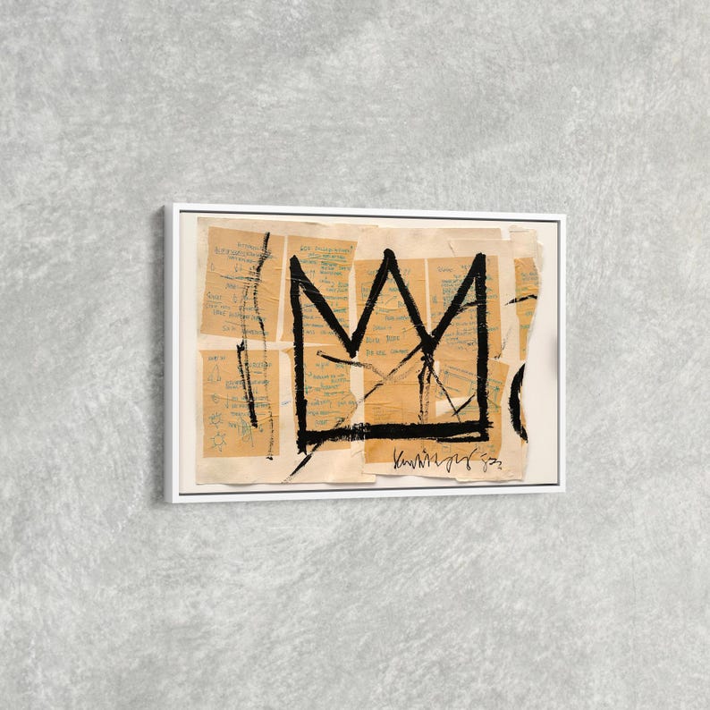 Crown Graffiti Wall Art, Basquiat Inspired Abstract Canvas, Modern Street Art Print