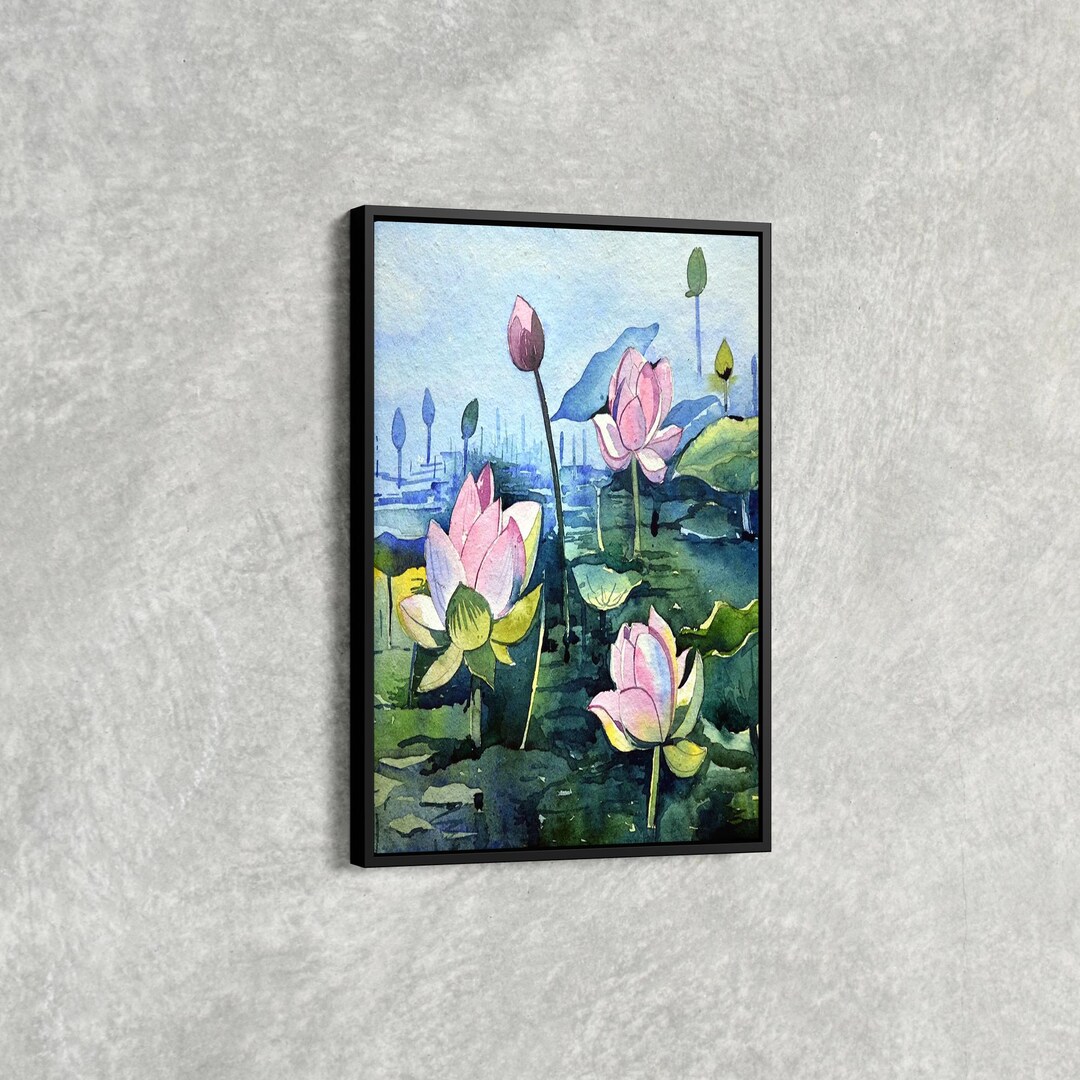 Lotus Flower Watercolor Wall Art Print, Botanical Nature Painting, Soft ...