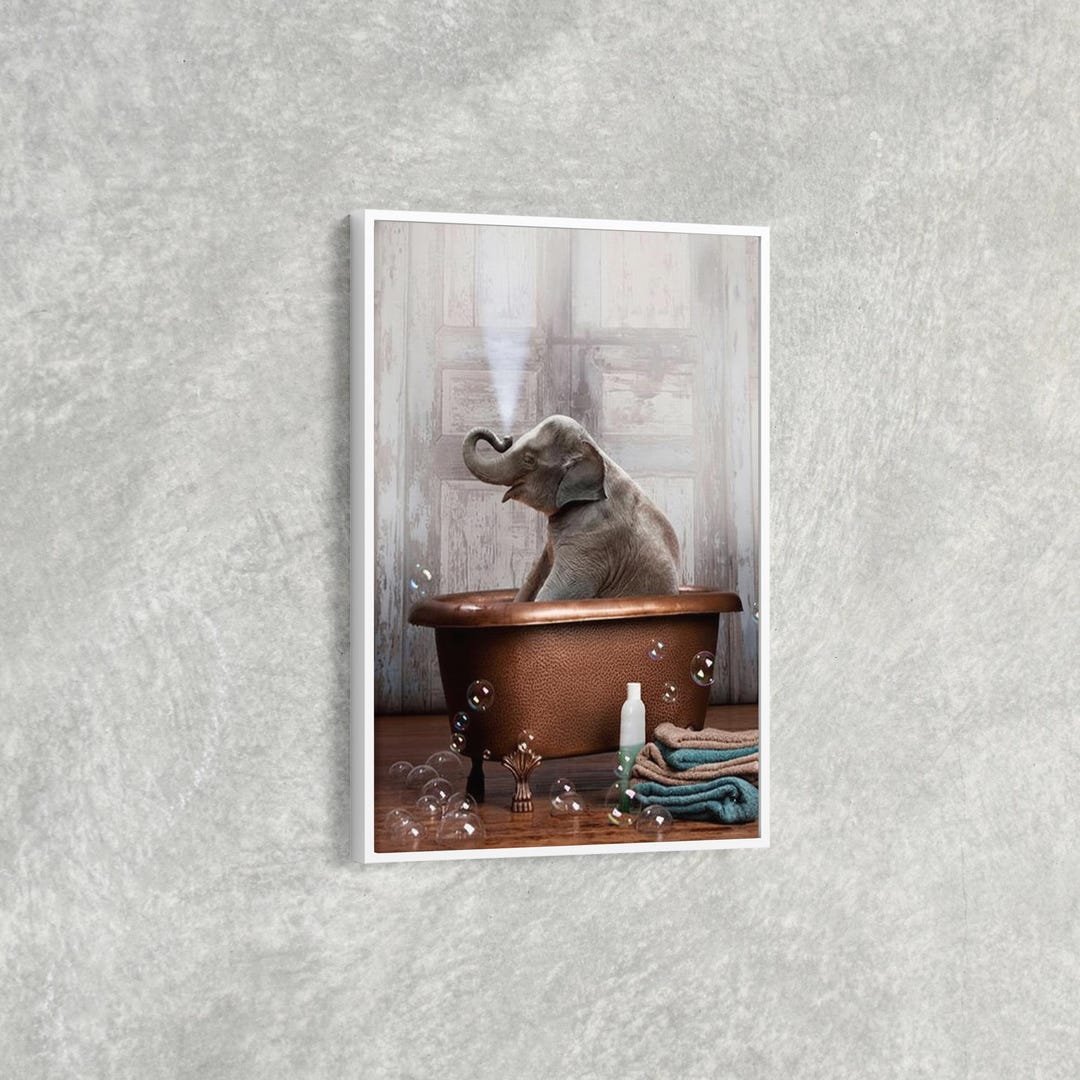 Elephant Bathtub Wall Art, Whimsical Animal Nursery Print - Etsy