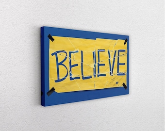 Arte de pared imprimible con letrero "Creer", cita inspiradora, descarga digital, póster tipográfico minimalista
