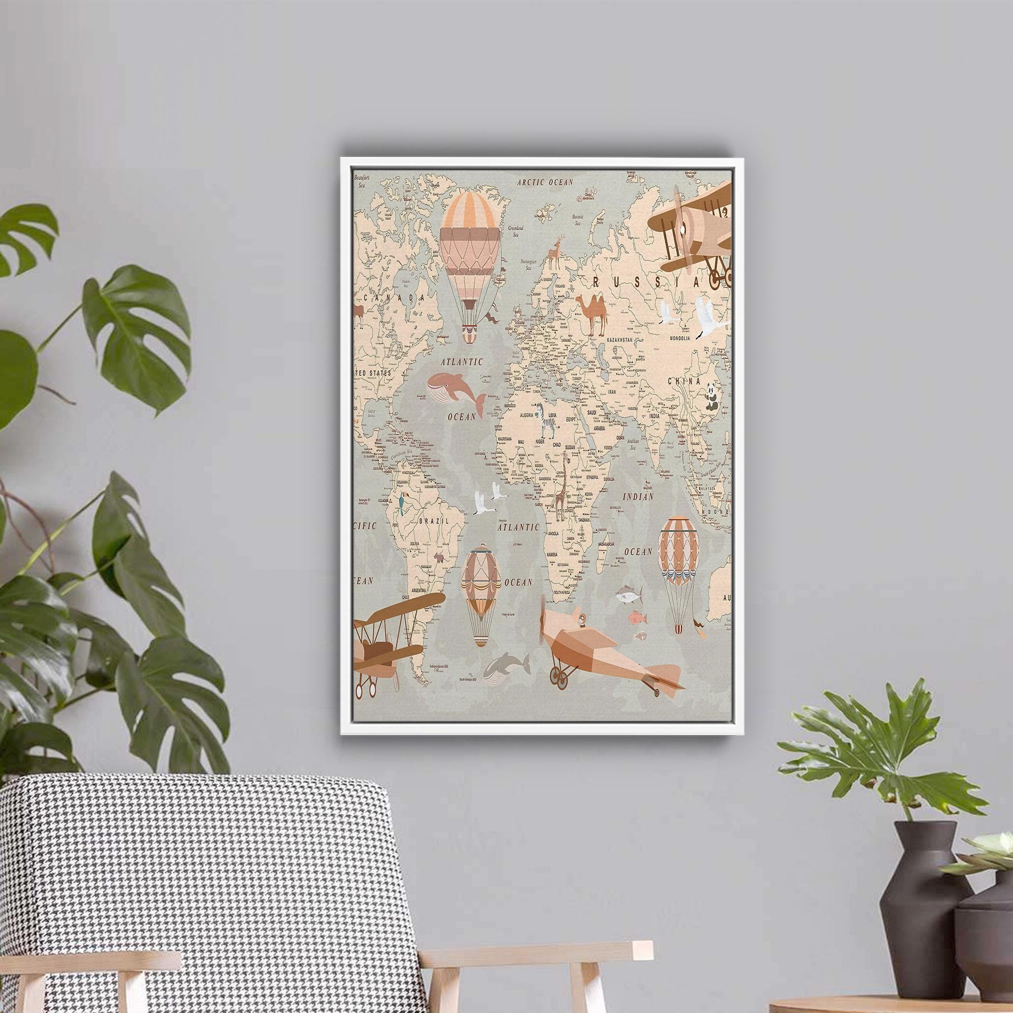 Vintage World Map Poster | Illustrated Travel Map Wall Art | Antique ...