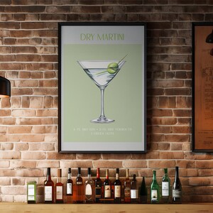 Impresión de Martini seco, arte de bar, arte de cóctel clásico / decoración del hogar / cartel de cóctel de calidad / diseño minimalista / regalo