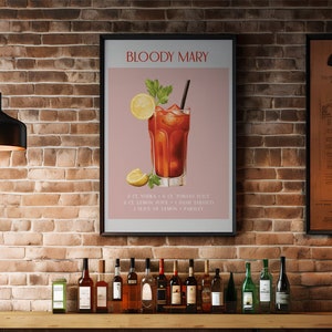 Impresión clásica de Bloody Mary, arte de bar, arte de cócteles / decoración del hogar / cartel de cócteles de calidad / diseño minimalista / regalo