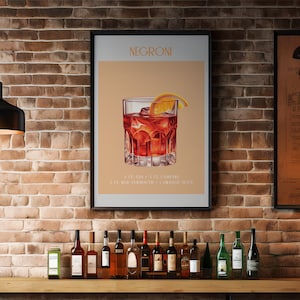 Impresión Negroni, Arte de bar, Arte de cóctel clásico / Decoración del hogar / Cartel de cóctel de calidad / Diseño minimalista / Regalo