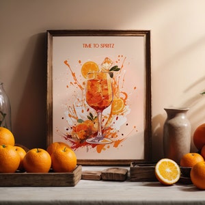 Time to Spritz - Cartel de diseñador de Aperol Spritz, Arte de bar, Arte de pared de cócteles / Cartel de cócteles de calidad / Minimalista / Regalo