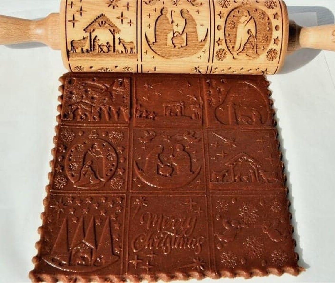 Merry Christmas Cookie Cutters Stamp Rolling Pin Embossed Etsy