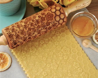Bee Textured Patterned cookie roller Honeycomb Bee Embossing rolling pin Embossed dough Springerle cookie mold Baking Clay Stamp Baking