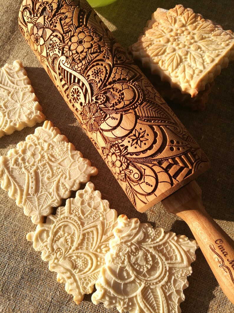 Paisley wooden cookie mold cutter Springerle cookies Xmas gifts Clay decorating stamps Christmas dough roller Gingerbread For baking Dough image 5