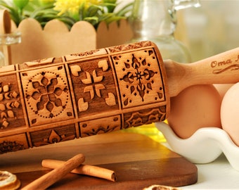 Vintage Mandala Embossing Embossed rolling pin Springerle cookie mold Textured rolling pin Dough roller Cookies Xmas gift Baking Gingerbread