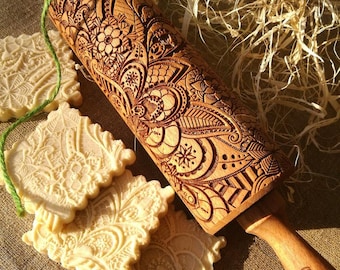 Paisley wooden cookie mold cutter Springerle cookies Xmas gifts Clay decorating stamps Christmas dough roller Gingerbread For baking Dough
