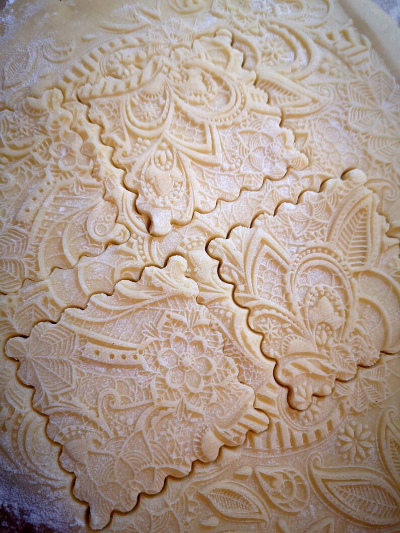 Paisley wooden cookie mold cutter Springerle cookies Xmas gifts Clay decorating stamps Christmas dough roller Gingerbread For baking Dough image 4