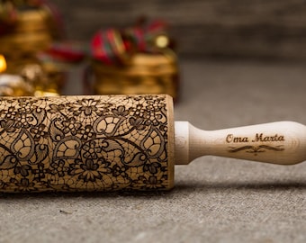 Lace Xmas Embossed rolling pin Gifts for her Christmas cookies Textured dough roller Gingerbread Shortbread Springerle cookie mold Xmas gift